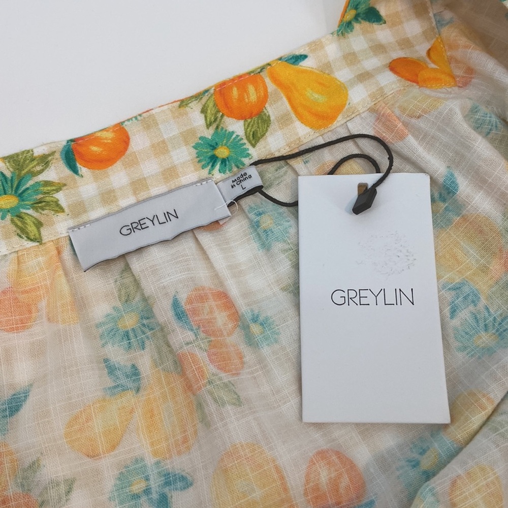 NWT Greylin Lora Square Neck Gingham and Fruit Print Cap Sleeve Dress Size Large - Picture 10 of 11